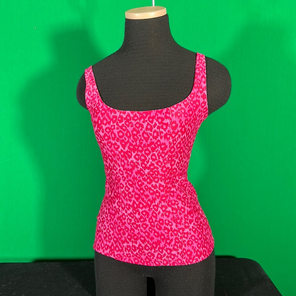 Betsey Johnson pink leopard cheetah corset style tank top 2000s luxe